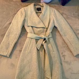 Grey Leather trim below the knee Pea coat